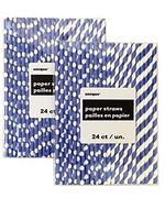 Set of 48 Blue and White Polka Dot & Striped Paper Drinking Straws Disposable Biodegradable Straws 8” (Blue & White)