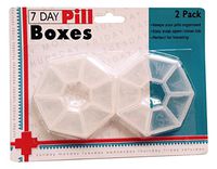 Earth-Edge Small Pill Organizer Boxes 7-Day - 2 Box Set - Round Fits Purse or Pocket - Ideal for Travel -Plastic Clear Transparent Weekly Holder - Raised First Letter of The Day with Braille Markings