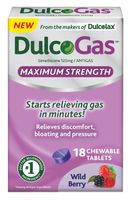 Dulcogas Maximum Strength Antigas Tablets, Wild Berry, 18 Count (Pack of 3)