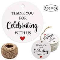 Thank You for Celebrating with Us Tags, 100Pcs White Thank You Tags for Wedding Birthday Baby Shower Party Favors, Paper Gift Tags with 100 Feet Jute String