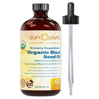 Sun Pure Organic Black Seed Oil Natural Dietary Supplement - Cold Pressed Black Cumin Seed Oil from 100% Genuine Nigella Sativa 8 oz Glass Bottle