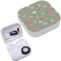 Portable Contact Lens Case Box Travel Kit Mirror + Bottle + Tweezers Container Holder [ Floral Doodle Flowers ]