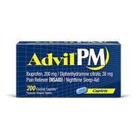 Advil PM, Pain Reliever/Nighttime Sleep Aid Caplet, 200mg Ibuprofen, 38mg Diphenhydramine, Pack of 200