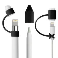 [3-Piece] Fintie for Apple Pencil Cap Holder/Nib Cover/Lightning Cable Adapter Tether for iPad Pro Pencil, Black