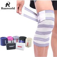 Runworld (1 Pair) Elastic Breathable Knee Brace Compression Bandage Wraps Pain Relief Straps Support Wraps Sleeve for Men Women Cross Training WODs,Gym Workout,Fitness & Powerlifting (Grey/White)