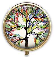 Life Treel Custom Round Bronze Pill Box Pocket 2.1 inches - 3 Compartments Pill Box/Pill Case Pocket