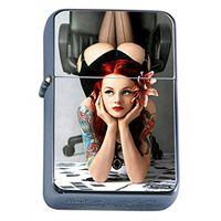Irish Pin Up Girls Lady Luck Ireland Flip Top Oil Lighter S4 Smoking Cigarette Smoker Includes Silver Case