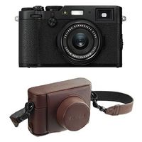 Fujifilm X100F 24.3 MP APS-C Digital Camera - Black and Leather Case - Brown