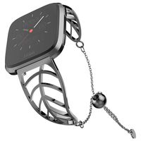UooMoo Band Compatible with Fitbit Versa, Leaf Shape Stainless Steel Bracelet Women Replacement for Fitbit Versa Smart Watch-Black