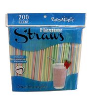 Plastic Multi Color Flexible Straw 200 Count, Case of 48