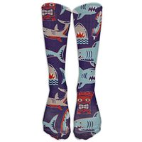 Blue Shark Printed Knee High Graduated Compression Socks For Women And Men - Best Medical, Nursing, Travel & Flight Socks - Running & Fitness