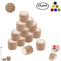 Self Adherent Wrap Tape Medical Cohesive Bandages Flexible Stretch Athletic Strong Elastic First Aid Tape for Sports Sprain Swelling and Soreness on Wrist and Ankle 12 Pack 2Inch X 5Yards(Beige)