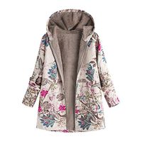 HNTDG Women Winter Warm Sherpa Loose Cotton Printed Jacket Coat with Pockets Thicker Hasp Hooded Oversize Outwear Hot Pink