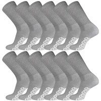 12 Pairs of Non-Skid Diabetic Crew Socks, Non Binding Top Therapeutic Cotton Gripper Socks (Grey, Size: 10-13)
