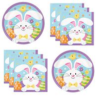 Happy Easter Bunny Party Supplies Paper Plates And Napkins for 24 Guests