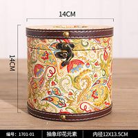 T-ZJHC European Wooden roll Paper Box Desktop Round Paper Towel Tube Home Living Room Paper Towel Box, Maroon Round 1701-01