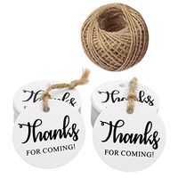 Thanks for Coming Tags,100 Pieces White Kraft Paper Gift Tags Hang Tags,Thanks for Coming Printed Round Kraft Tags with 100 Feet Jute Twine(5CM)