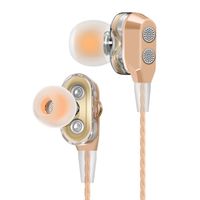 In-ear Earbuds Headphones, Licoers In Ear Game Headphone Sweat-proof Athletic Headphone Double Dynamic-driver HIFI Stereo Bass Headset with Microphone for iPhone Running earbuds Wired-control (Gold)