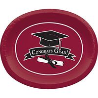 Creative Converting 317284 8 Count School Colors Oval Paper Platters, Burgundy