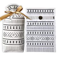 Drawstring Treat Bag 50 PCS Gift Bags in Black and White Plastic Gusset Bags for Packaging Cookies and Candies Party Favor Bag with Ribbon for Birthday Goodies