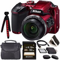 Nikon COOLPIX B500 Digital Camera (Red) 26508 + Sony 32GB UHS-I SDHC Memory Card (Class 10) + Flexible 12" Tripod + Small Soft Carrying Case + HDMI Cable + Card Reader + Memory Card Wallet Bundle