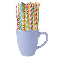 ACTLATI Pack of 100 Pieces Paper Straws Multi-Colored Striped Drinking Straws for Parties Wedding Christmas Home Supplies