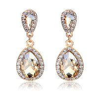 Women Rhinestone-studded Teardrop Studs Artificial Crystal with Bling Stone Fashion Drop Earring Jewelry (Gold)