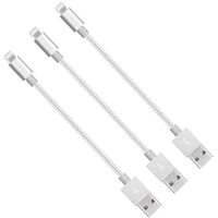 CableCord Short Nylon Braided USB Lightning Charging Cable/Data USB Compatible for iPhoneX Case /8/8 Plus/7/7 Plus/6/6s Plus,iPad Mini- 8-inch (3-Pack, Silver)
