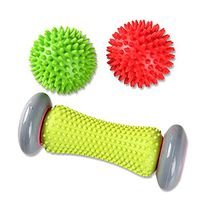 AOXIANG Foot Massage Roller Spiky Ball Foot Pain Relief Massager Relieve Plantar Fasciitis and Heel Foot Arch Pain and Relax Shoulder Foot Back Leg Hand, Included 1 Roller & 2 Spiky Balls（Color Random