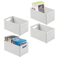 mDesign Plastic Stackable Home Storage Organizer Container Bin Box with Handles - for Media Consoles, Closets, Cabinets - Holds DVD's, Blu Ray, Video Games, Gaming Accessories - 4 Pack - Light Gray