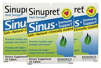 Sinupret Adult Strength Sinus + Immune Support All Natural, Fast Acting Herbal Nasal Passage & Immunity Boost Supplement with Verbena & Elder Flower - 25 Tablets (Pack of 3)