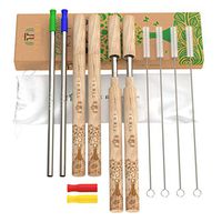 Reusable Metal Stainless Steel Straws With Case FDA Approved - 4 Custom Made Wooden Case sets, 4 Cleaning Brushes, 4 Silicone Tips - Portable Travel Zero Waste Straw Set - Travel Bag Included