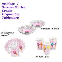 32 Piece - I Scream For Ice Cream Disposable Tableware - 8 Cups / 8 Bowls / 16 Beverage Napkins - New