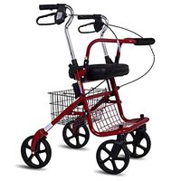 Rollator Walker with Seat, Backrest,Wheels and Shopping Basket,Lockable Brakes Brushed Steel,for Elderly, Seniors, Handicap, Disabled,Red