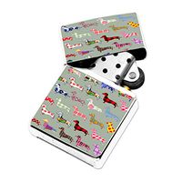 Floral Daschund Dog - White Lighter Windproof Flip-Top Refillable with tin Gift Box