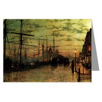 Single Vintage Greeting Card of John Atkinson Grimshaw Victorian Painting of London Street Scene Titled Humber Dockside Hull, 1881