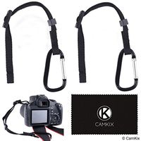 2X Camera Tether with Carabiner - 2X Screw - Double Secure Your DSLR or Compact Camera - Attach Tether to Camera Eyelet - Then Hook Up to Camera Strap, Tripod, Monopod, etc. - Extra Protection