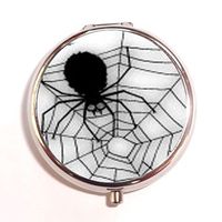 Halloween Black Widow Spider Web Custom Unique Silver Round Pill Box Medicine Tablet Organizer or Coin Purse