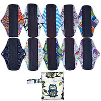 10 Pieces 10 Inch Regular Flow Charcoal Bamboo Mama Cloth/Menstrual Pads/Reusable Sanitary Pads+1 Wet Bag