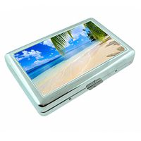 Fiji Islands Paradise Beach S6 Silver Cigarette Case Metal Wallet Id Holder 4" X 2.75" RFID Protection