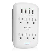 BESTTEN USB Wall Outlet Surge Protector (1200 Joules), 6 Grounded Outlets with 4 USB Charging Ports (5V/4.2A) and Top Phone Holder, ETL Listed, White
