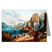 Notecards of Vintage Currier and Ives Hand-Colored Lithograph Titled"View on The Rhine." in a Boxed Set