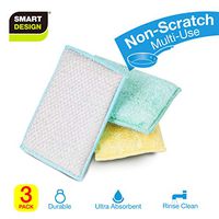Smart Design SmartCloth Scrub Sponge w/Antimicrobial Odorless Fibers - Ultra Absorbent - Soft & Metallic Scrub Side - for Cleaning, Dishes, Hard Stains - Kitchen (Heavy Duty 3 Pack) [Pastels]