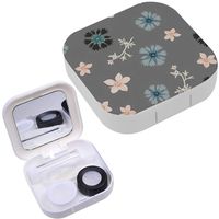 Portable Contact Lens Case Box Travel Kit Mirror + Bottle + Tweezers Container Holder [ Floral Flowers ]