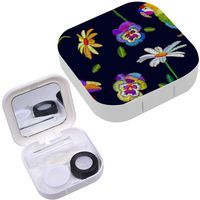 Portable Contact Lens Case Box Travel Kit Mirror + Bottle + Tweezers Container Holder [ Vintage Tropical ]