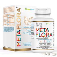 METAFLORA Kids probiotics | 4 Targeted Probiotic Strains | with Prebiotics | Chewable Tablet with Natural Strawberry and Vanilla Flavor, Sugar Free | 30-Day Supply | Better Than Gummies