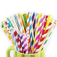 Vella Cor Biodegradable Drinking Party Straws 200 Pieces Rainbow Color Striped Compostable Drinking Straws