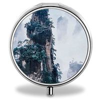 Mountain Pill Case, Round Stainless Drug Organizer Container Medicine Cover for Pocket Daily&Weekly