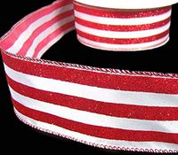 5 Yd Christmas Peppermint Candy Red White Glitter Stripe Striped Wired Ribbon 2