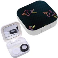 Portable Contact Lens Case Box Travel Kit Mirror + Bottle + Tweezers Container Holder [ Ice Cream Neon Design ]